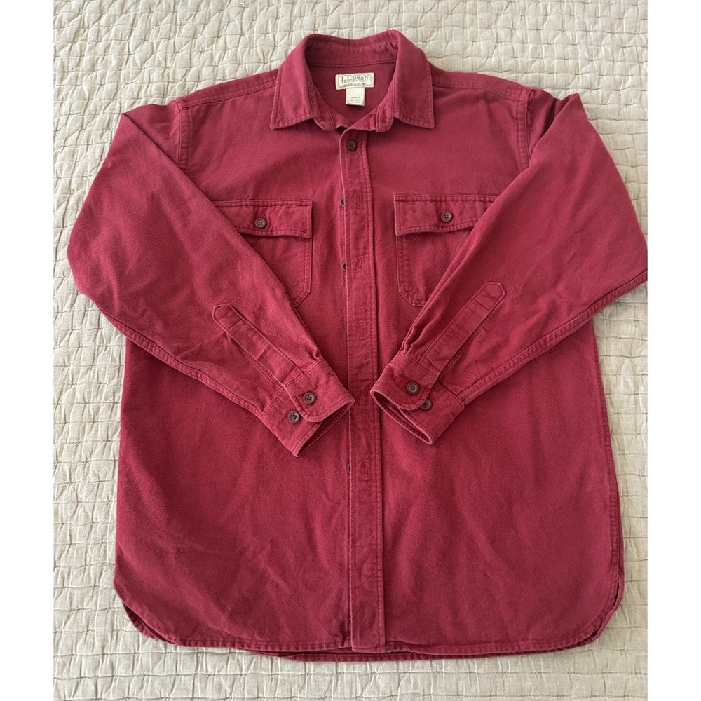 Vintage LL Bean Men's Large Red Chamois Cloth Double Pockets Work Shirt